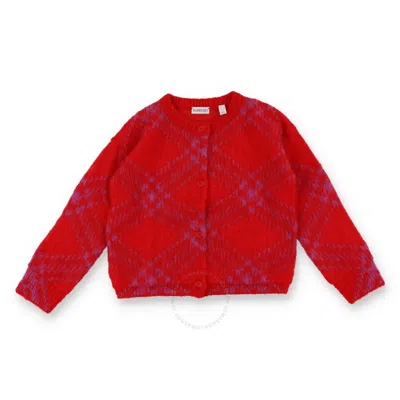 Burberry Kids Checkered Mohair-wool Blend Cardigan In Pink/red