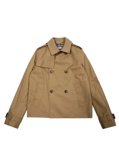 Burberry Kids Check-trim Caban-style Jacket In Brown
