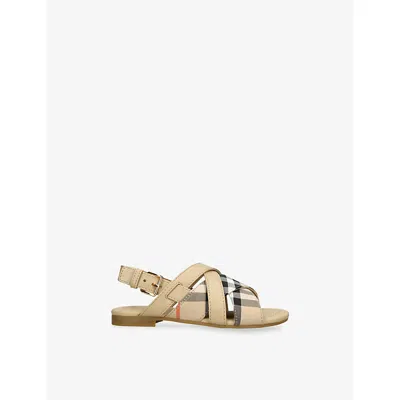 Burberry Beige Kids' Cleo Check Cotton-and-leather Sandals Eur 27 / 9 Uk In Multi