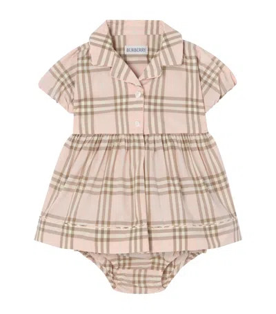 Burberry Kids Cotton Check Dress And Bloomers Set In Pink