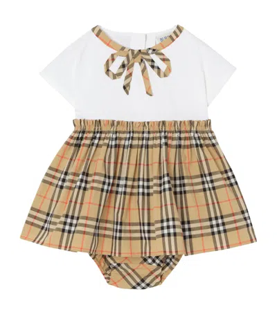 Burberry Kids Cotton Check Dress And Bloomers Set In Brown