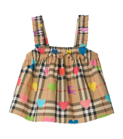 Burberry Kids Cotton Check Heart Top In Brown