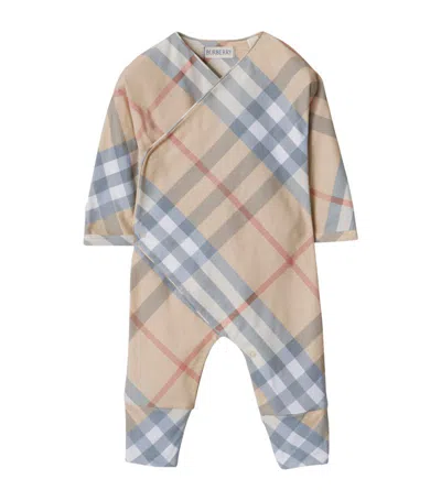 Burberry Kids Cotton Check Playsuit (1-18 Months) In Neutrals