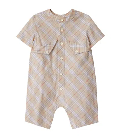 Burberry Kids Cotton Check Playsuit (1-18 Months) In Nude