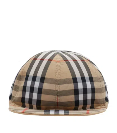 Burberry Kids Cotton Reversible Check Cap In Sand Ip Check