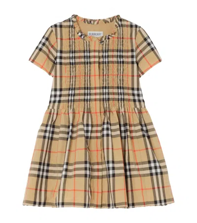 Burberry Kids Cotton Smocked Check Dress In Neutral