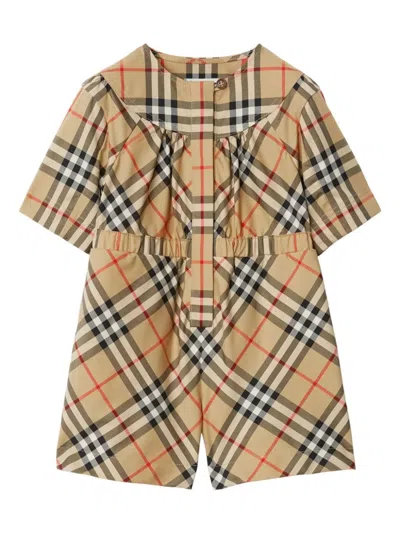 Burberry Babies' Nova-check Playsuit In Beige