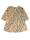Burberry Beige Dress With Check Motif In Cotton Baby In Beige