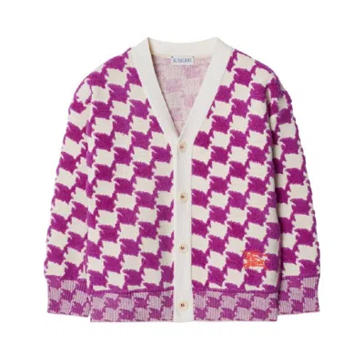 Burberry Kids Ekd Duckstooth Wool Blend Cardigan In Multi