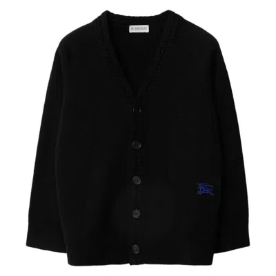 Burberry Kids Ekd Embroidered Cable Cardigan In Black