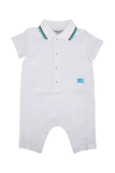 Burberry Kids Equestrian Knight Polo Collar Rompers In White