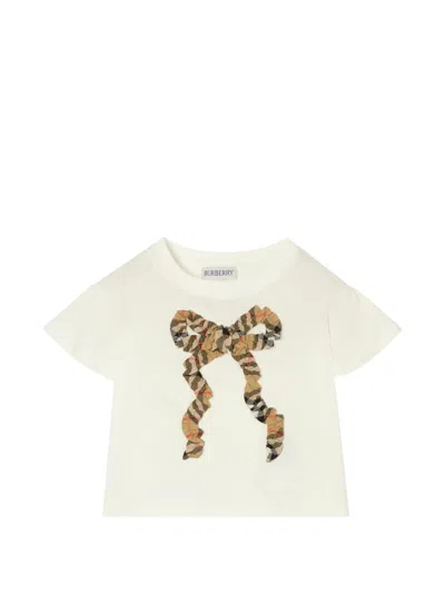 Burberry Kids Frill Sleeve Mini Dress With Bow Detail In Neutral