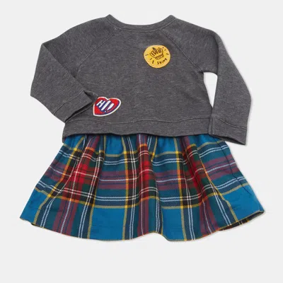 Pre-owned Burberry Kids Grey Plaid Pleated Sweatshirt Dress 12 M In Gray