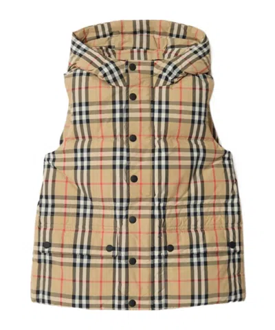 Burberry Kids Hooded Zip-up Coat In Brown