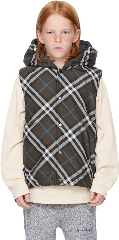 Burberry Kids Khaki Check Reversible Vest In Snug Ip Check