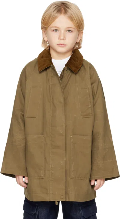 Burberry Kids Khaki Raglan Coat In Green