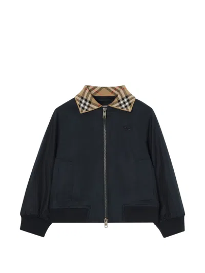 Burberry Kids Kids Knit Check Coat With Embroidered Knight Motif In Blu