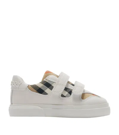 Burberry Kids Leather Check Trainers In White
