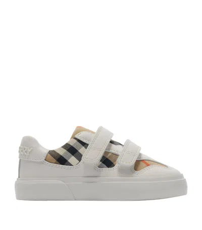 Burberry Kids Leather Check Sneakers In White