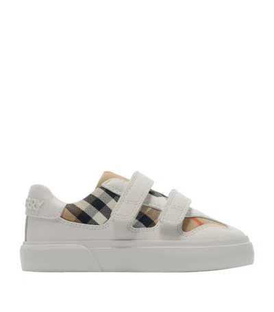 Burberry Kids Leather Check Trainers In White