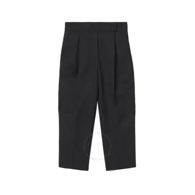 Burberry Kids Liza Monogram Motif Wool Blend Trousers In Black