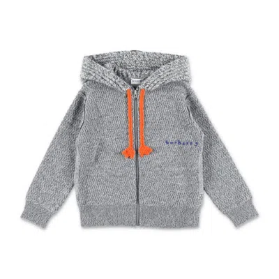 Burberry Kids Logo Embroidered Knitted Drawstring Hoodie In Grey