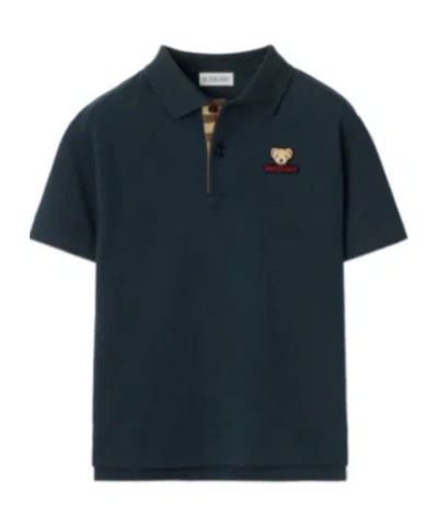Burberry Kids Logo Patch Short Sleeved Polo Shirt In Blue