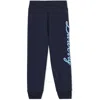 Burberry Logo Script-print Track Trousers In Grey/blue