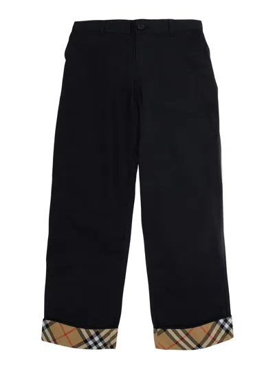 Burberry Kids Mini Check Cotton Chino Trousers For Baby Boys In Black