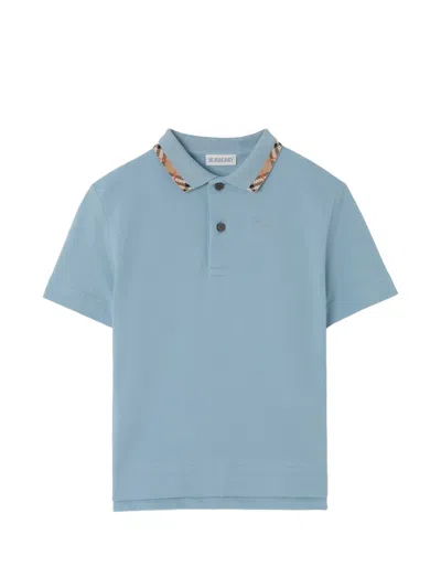 Burberry Kids Mini Edged Check Polo For Boys In Azzurro