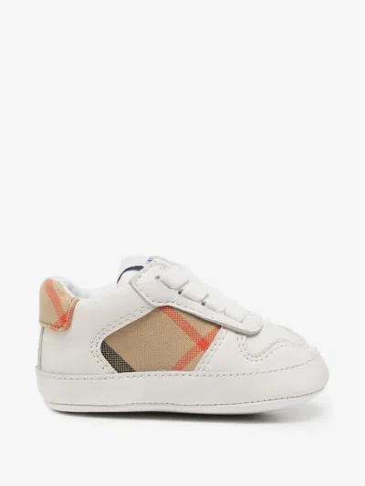Burberry Kids Mini Lace-up Elasticated Leather Sneakers In Bianco