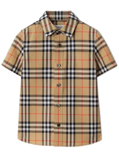 Burberry Kids Mini Short-sleeved Button-up Shirt For Boys In Multi
