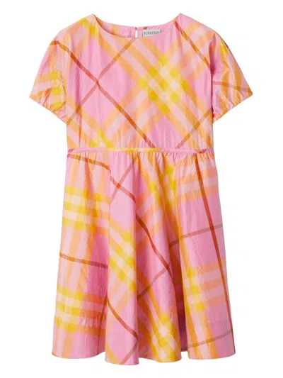 Burberry Kids Mini Short-sleeved Silk Taffeta Dress With Ruched Finish In Pink