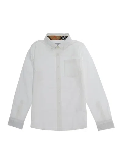 Burberry Kids Mini White Cotton Shirt For Baby Boy With Classic Collar And Pocket