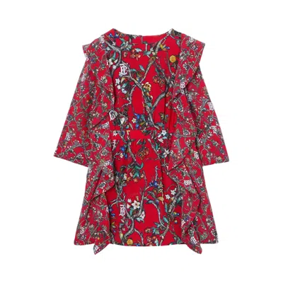 Burberry Kids Monogram Motif Silk Dress In Red