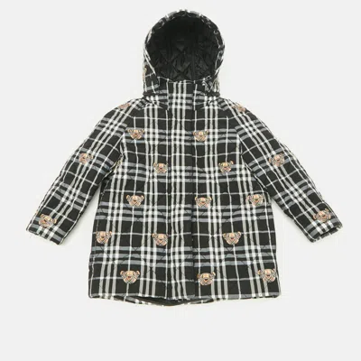 Pre-owned Burberry Kids Monogram Teddy Print Checks Nylon Puffer Jacket 6yrs In Black