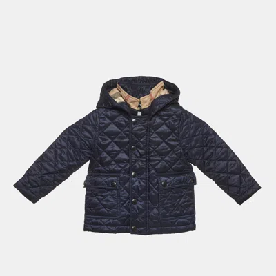 Pre-owned Burberry Kids Navy Blue Nylon Quilted Jacket 12 M