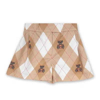 Burberry Kids Nicole Thomas Bear Argyle Shorts In Gold