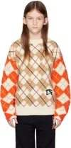 Burberry Kids Orange Argyle Wool Sweater In Orange Red Ip Pat