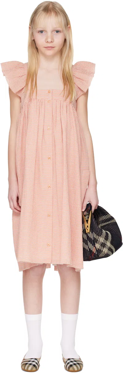 Burberry Kids Orange Check Dress In Orange Red Ip Pat
