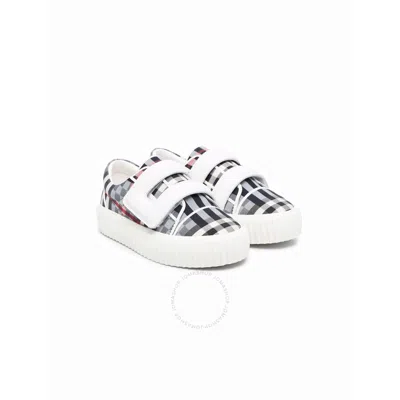 Burberry Kids Pale Blue Check Vintage Mark Cotton Sneakers In White