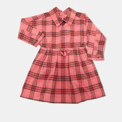 Pre-owned Burberry Kids Pink Check Print Cotton Poplin Dress 12 M