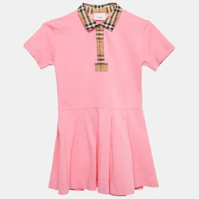 Pre-owned Burberry Kids Pink Cotton Pique Pleated Polo Dress 8 Yrs