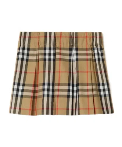 Burberry Kids Pleated Check Skirt In Brown