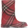 Burberry Kids Red Check Rubber Marsh High Boots In Red