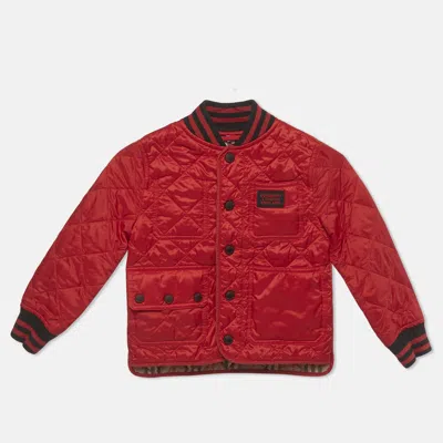 Pre-owned Burberry Kids Red Diamond Quilted Synthetic Jacket 6 Yrs