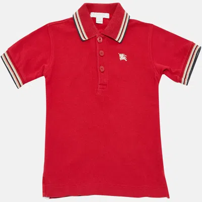 Pre-owned Burberry Kids Red Pique Cotton Polo T-shirt 6m