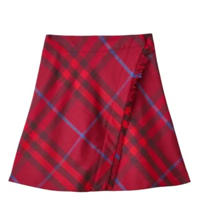Burberry Kids Ria Wool Plaid-check Skirt In Burgundy