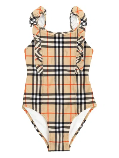 Burberry Kids Ruffled Trimmed Printed Mini Dress For Girls In Multi