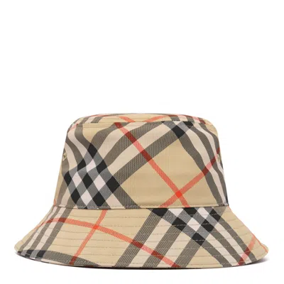Burberry Kids Sand Ip Check Polyester Hats In Brown